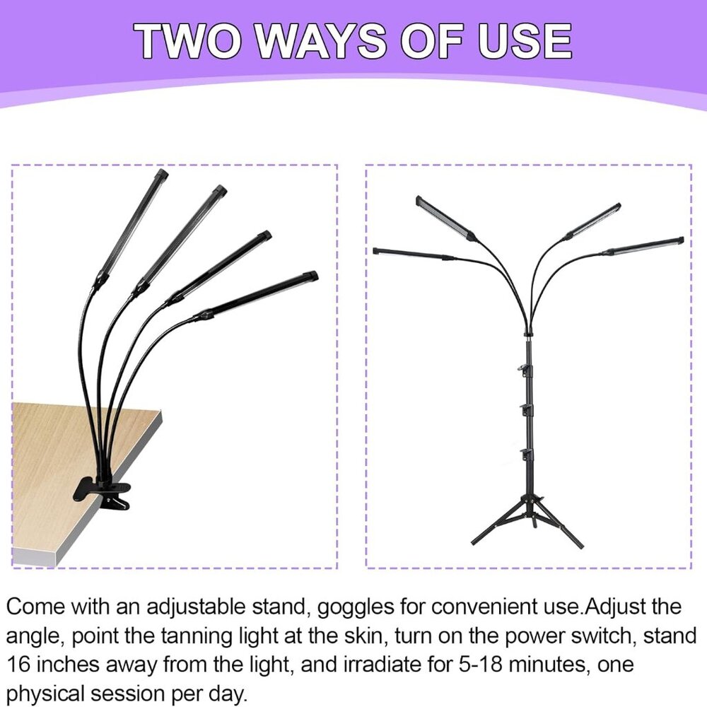 Tanning Lamp for Home Use with Adjustable Stand Purple Light for Indoor - Picture 4 of 7